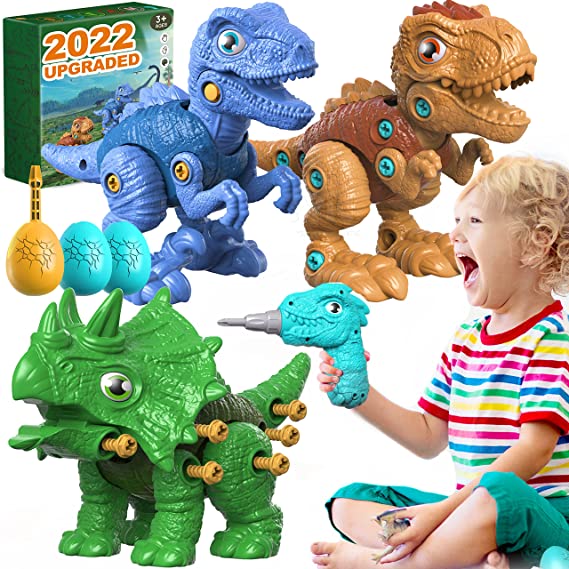 Photo 1 of  Take Apart Dinosaur Toys with 3 Dinosaurs, 3 Dinosaur Eggs, 1 Dinosaur Electric Drill, STEM Educational Construction Building 