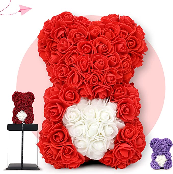 Photo 1 of Gifts for Mom?Rose Bear, Rose Teddy Bear, Rose Flower Bear, Gifts for Girlfriends, Gifts for Women, Unique Gifts, Birthday Gifts - 10 inch Clear Gift Box (red)
