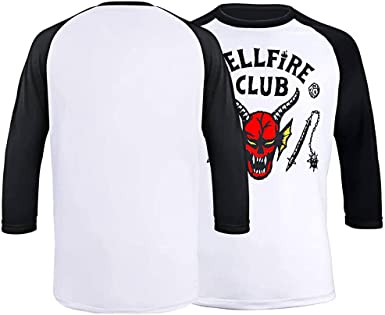 Photo 1 of Men's Baseball T-Shirt Club Shirt Dustin Tees Skull & Weapons Cosplay "HELLFIRE CLUB"
 SIZE ADULT LARGE