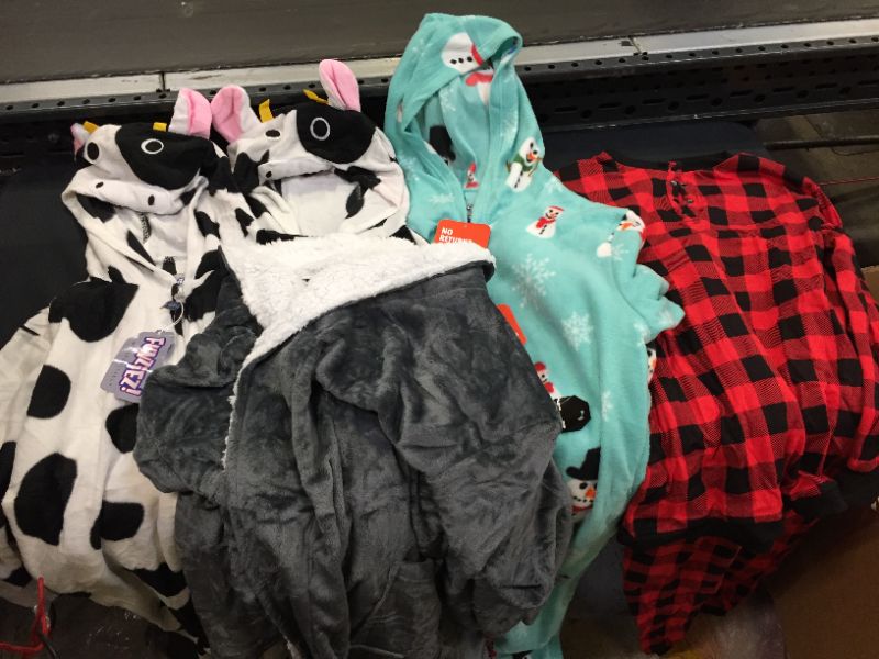 Photo 1 of Funziez/SILVER LILLY  unisex-adult ONESIES/PJ  5 PACK - COW XS, COW XS, BLUE CHRISTMAS MEDIUM,  RED PLAID M, GREY ROBE XXL
