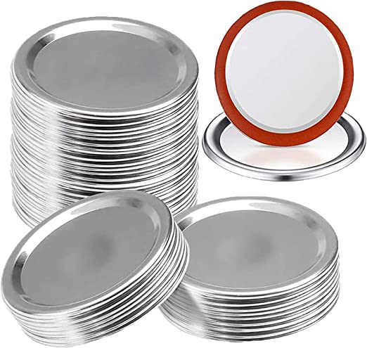 Photo 1 of 100 Steal Top Canning Lids, Regular Mouth Mason Jar Lid, Leak Proof Split Type Reusable Metal Material with BPA Free Silicone, 100% Ball Kerr Friendly.

