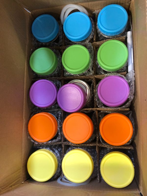 Photo 2 of 15 Pcs Mason Jars 16 oz with Lids, Regular Mouth Canning Jars with Metal Airtight Lids and Bands, Extra Leak-Proof Colored Lids, Chalkboard Labels, Marker, for Meal Prep, Food Storage, Canning, Preserving
