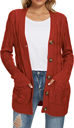 Photo 1 of UEU Women's Long Sleeve Open Front Button Down Cable Knit Cardigan Sweater with Pockets SIZE S 
