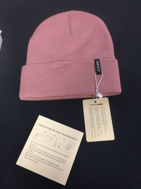 Photo 1 of FURTALK BEANIE UNISEX PLAIN SKULL HAT PINK WINTER KNIT CAP