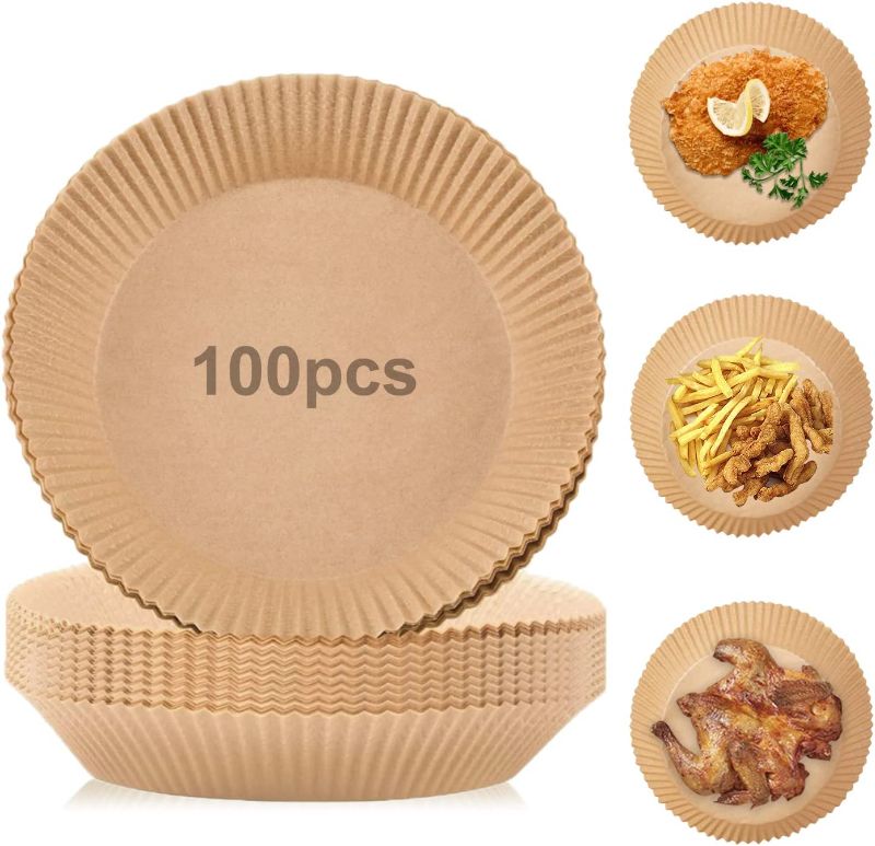 Photo 1 of (100pcs/6.5inch)Air Fryer Paper Liners, Non-Stick Air Fryer Disposable Paper Liner, Round Food Grade Baking Paper for Air Fryer Basket Oil-proof, Water-proof, Parchment Paper for Air Fryer Accessories
