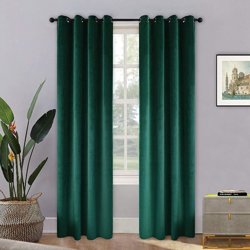 Photo 1 of BDRS HOME Velvet Curtains for Living Room&Bedroom,Grommet Top Darkening Curtain Panels,Pack of 2,52WX96L Inches,Emerald Green
