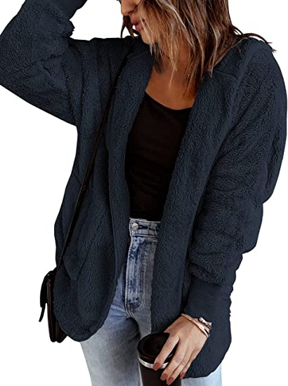 Photo 1 of Vetinee Women Casual Fuzzy Fleece Hooded Cardigan Pocket Faux Fur Outerwear Coat
 SIZE M 