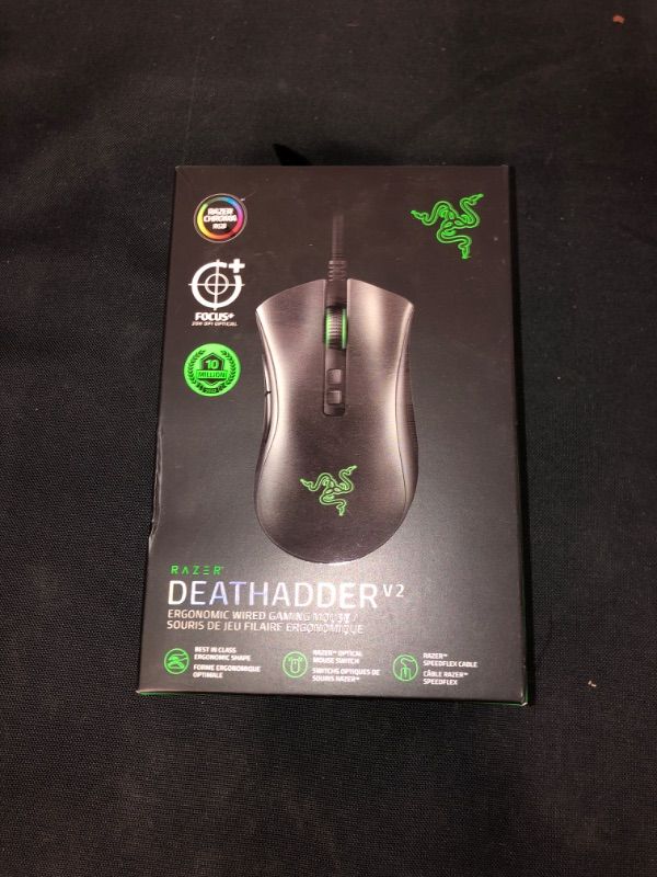 Photo 2 of Razer DeathAdder V2 Gaming Mouse: 20K DPI Optical Sensor - Fastest Gaming Mouse Switch - Chroma RGB Lighting - 8 Programmable Buttons - Rubberized Side Grips - Classic Black
