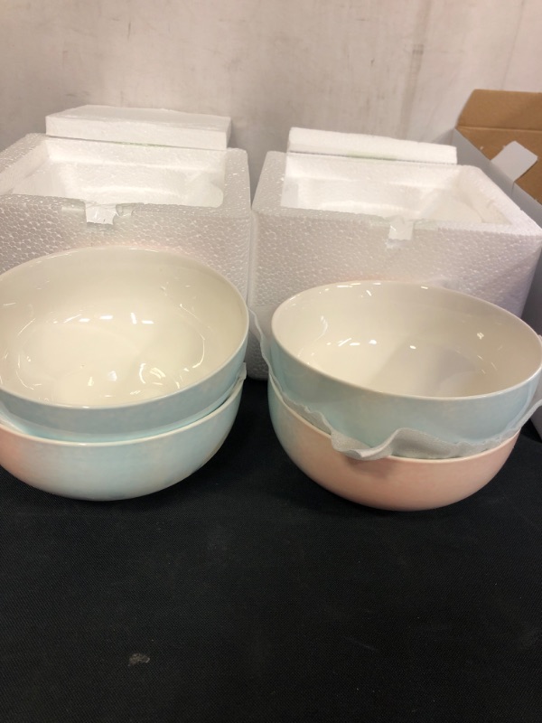 Photo 3 of DUJUST Pastel Pink & Blue Porcelain Dinner Bowls of 4, 6 inch (22oz), Fresh Design, Easter/Spring Feel, Easy to Clean, Great Durability for...
