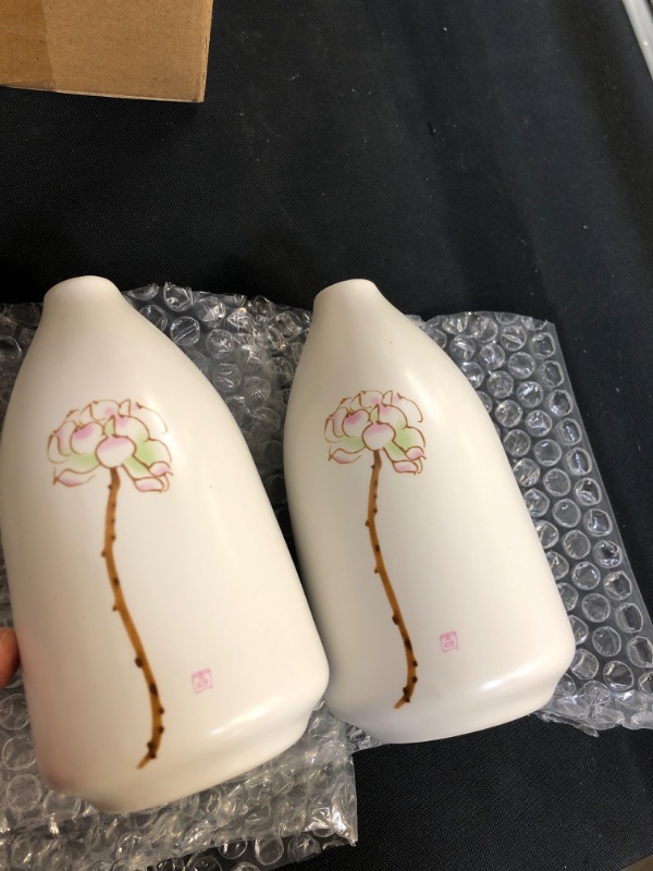 Photo 2 of YUHANOER White Ceramic Vase Set Flower Vases- 2 Small Vases,Used for Home Décor, Modern Farmhouse,Bookshelf and Table Decoration,Flower Arrangement Decoration (Style-3)
