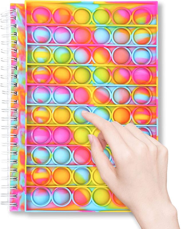 Photo 1 of Fidget Notebook, Fidget Spiral Notebook, Push Pop Bubble Fidget Sensory Toy Stress Reliever Stationery, Composition Notebooks Portable for School Office Notebook Kids School Gifts Macaron Notebook
