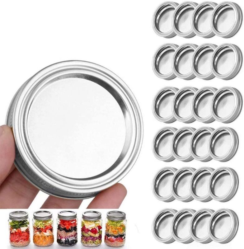 Photo 1 of 24 Pack Canning Lids and Rings for Regular Mouth Mason Jars,Split-Type Jar Lids and Bands Leak Proof Storage with Silicone Seals,Silver

