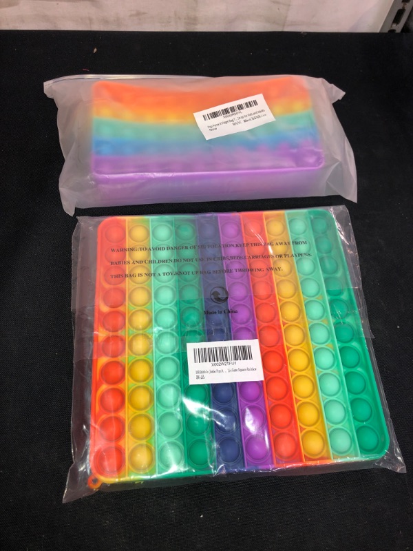 Photo 3 of 2PC LOT, 100 Bubble Jumbo Toy for Kids Adult, Giant Huge Large Mega 20cm 8 Inch Big Press Pop Poppop Poop Popper Po it Sensory Austim Anxiety ADHD Stress Relief Game Square Rainbow, Pop Purse It Fidget Bag Toy for Girls, Lovely Sensory Silicone Purse Toy 