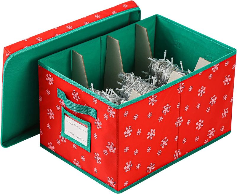 Photo 1 of Christmas Light Storage Box with 3 Cardboard Wraps[1-pack] Xmas Holiday Light Bulbs Storage Containers Christmas Light Storage Organizers (Red)
