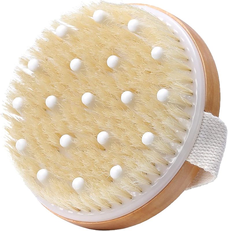 Photo 1 of Body Brush for Wet or Dry Brushing - Round Exfoliating Brush, Body Brush, Bath Brush for Cellulite and Lymphatic, Body Massager with Natural Bristle, Exfoliating Body Brush Improve Circulation
 5 COUNT 