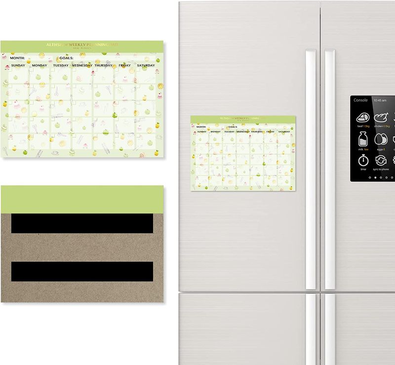 Photo 1 of ALTHSITW Magnetic Weekly & Monthly Calendar Planner Board, Magnetic Menu Board for Kitchen Fridge,11.8"x 8.26", Meal Planner and Grocery List Notepad for Refrigerator,With 60 Pages (Olive green)
--- Factory Sealed --- 