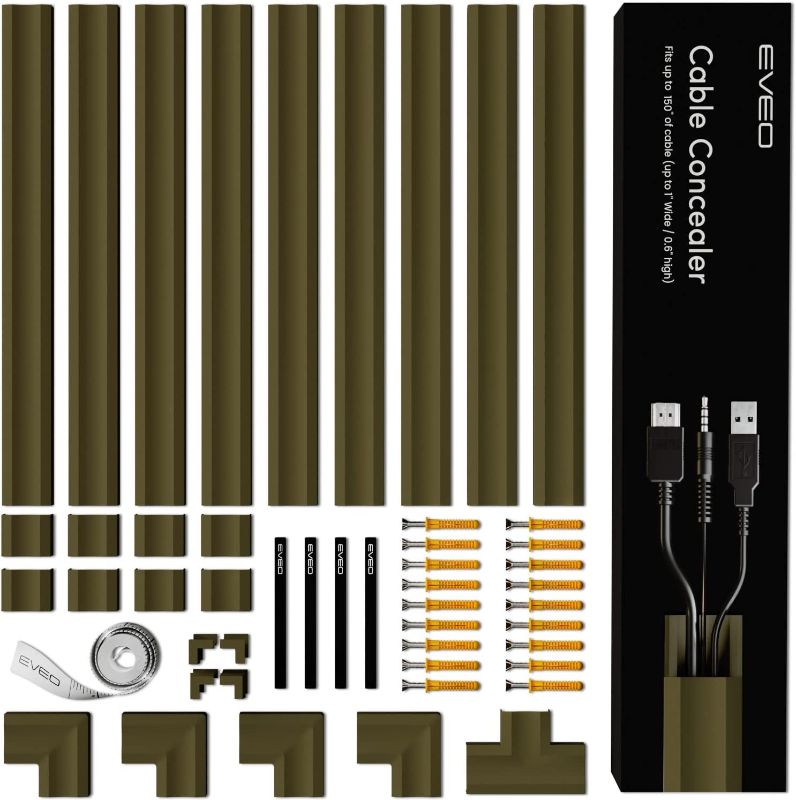 Photo 1 of 153” Cable Concealer - Cord Cover Wall - Paintable Cord Hider, Wire hiders for TV on Wall - Cable Management Cord Hider Wall Including Connectors & Adhesive Strips Cable Raceway- Olive
--- Factory Sealed --- 