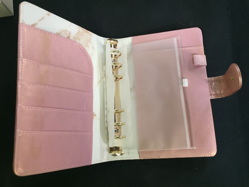 Photo 1 of A6 Notebook Binder Cover - Binder Cover 6 Ring, Mini Binder for A6 Filler Paper, Leather PU Binder Cover, Snap Button, Different Size Pockets - Rose Gold
