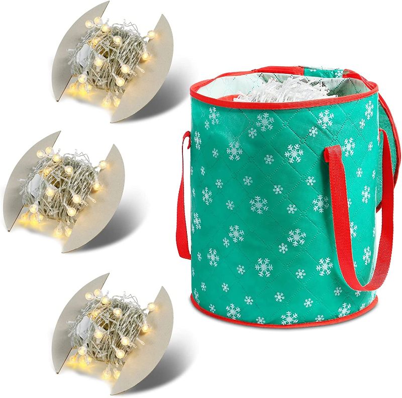 Photo 1 of Christmas Lights Storage Bag Containers, Large Light Bulb Storage Bag Holiday Lights Storage Reels with Zipppered Closure, Green--- Factory Sealed --- 
