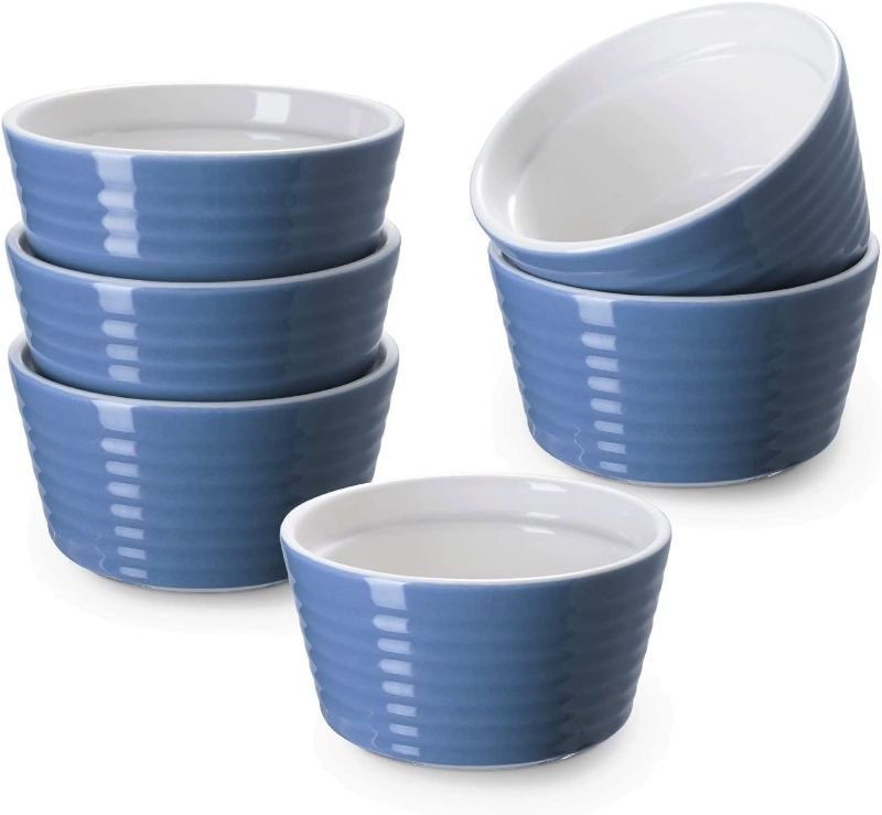 Photo 1 of DOWAN Ramekins 8 oz Oven Safe, Porcelain Ramekins Souffle Dish, Creme Brulee Ramekins, Ramekins for Baking, Stackable Ramekin for Pudding, Spinach Souflees, Set of 6, Airy Blue
--- Factory Sealed --- 