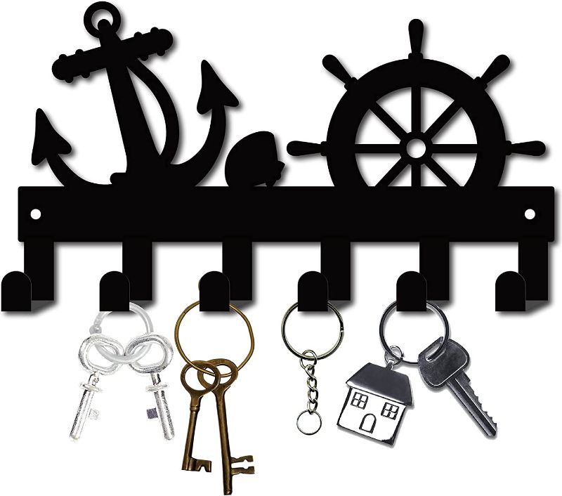 Photo 1 of CREATCABIN Metal Key Holder Black Key Hooks Wall Mount Hanger Decor Iron Hanging Organizer Rock Decorative with 6 Hooks Anchor Helm for Front Door Entryway Cabinet Hat Towel 10.6 x 5.9inch
--- Factory Sealed --- 