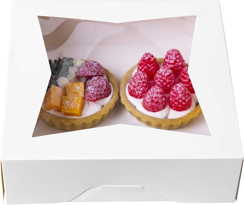 Photo 1 of [15pcs]8"White Bakery Pie Boxes,ONE MORE White Cardboard Cookie Box with Window Auto-Popup Natural Disposable Pastries Boxes 8x8x2.5inch,Pack of 15
--- Factory Sealed --- 
