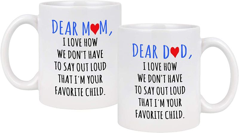 Photo 1 of Dear Dad Mom Im Your Favorite Child Coffee Mug - Couple Mug for Mom Dad from Daughter Son - Fathers Mothers Day Mug- New Parent Mug - Birthday Christmas Mug Set 11Oz
--- Factory Sealed --- 