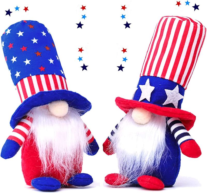 Photo 1 of 2Pcs 4th of July Patriotic Gnome Decorations,MoBeauty Swedish Tomte Gnomes Ornaments for Memorial Day Presidents Day Veterans Day Patriotic Party Table Decor Fourth of July Home Mantle Fireplace Decor
