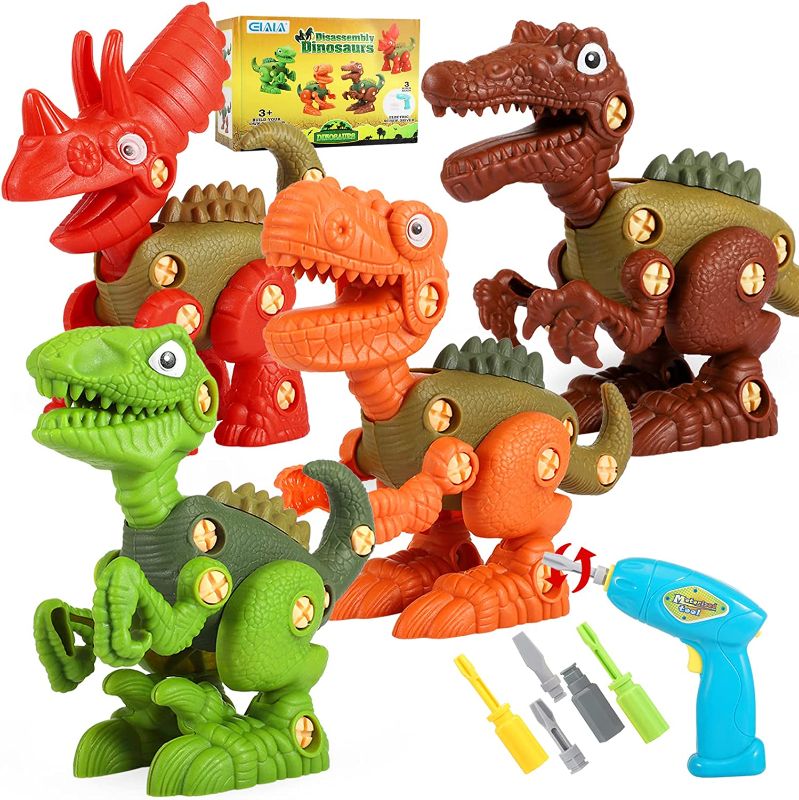 Photo 1 of Dinosaur Toys for Kids, Take Apart Dinosaur Toys & Figure Play Mat & Electric Drill, Realistic Educational Dinosaur Toys, for Kids Age 3 4 5 6 7 8 Year Old (4 Pack)
