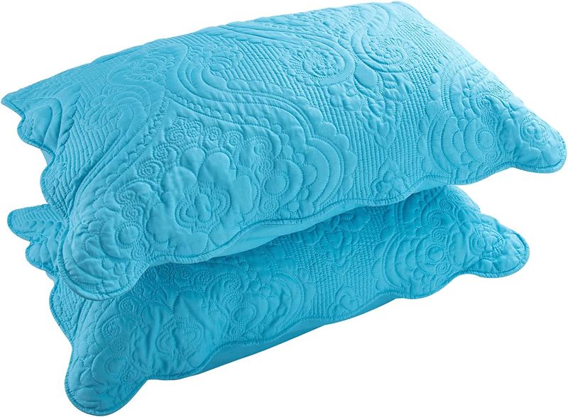 Photo 1 of BOSOWOS Quilted Pillow Shams Set of 2, Decorative Microfiber Standard Size Bed Pillow Shams, Soft Breathable Pillow Covers with Envelope Closure (Blue, 20 x 26 Inch)

