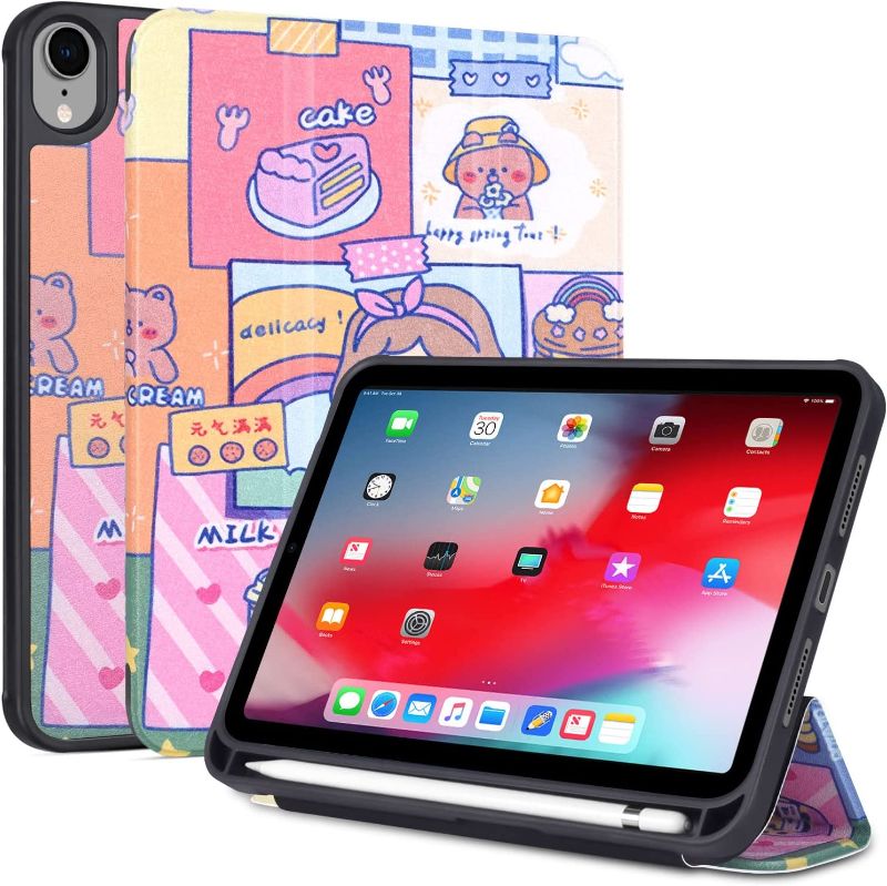 Photo 1 of Vozehui Compatible with iPad Mini 6 Case (2021),Cute Pattern Protective Case w/Pencil Holder,Premium Protective TPU Back Cover w/Auto Wake/Sleep for iPad Mini 6th Generation Case 8.3 Inch (2021)
