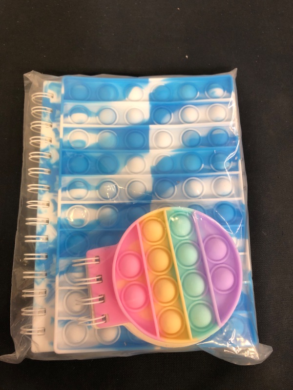 Photo 2 of 2 Pack Push It Large Bubble Spiral Notebook Sensory Pastel Pop Practical Notepad Popper Dimple Ruled Paper Fidget Workbook Gift Kids School Tie-Dye Blue
