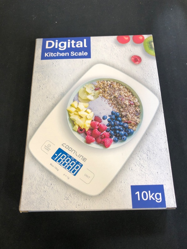 Photo 1 of COONLINE Food Scales Digital Weight Grams and OZ 1g/0.1oz Precise Multifunction Touch Screen Scale with Tare Function for Cooking Baking Sleek Tempered Glass Platform 22lb/10kg White

