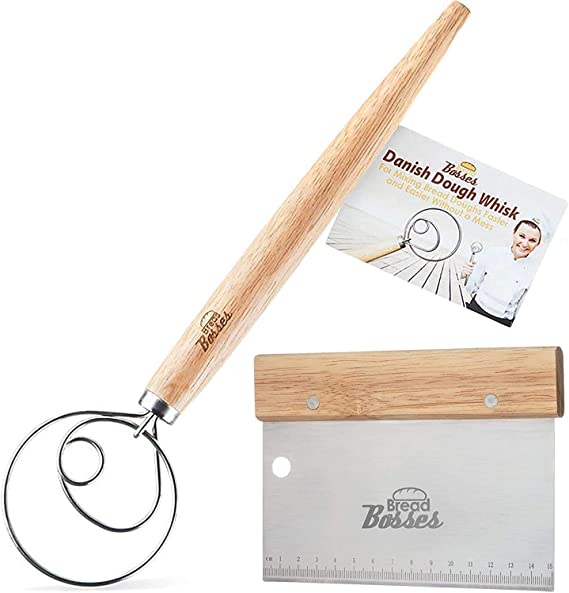 Photo 1 of Danish Dough Whisk Bread Mixer - Hook Dutch Pizza Dough Making Bread Mixer Whisk Hooks Accessories Wisks - Great As A Gift (Regular wooden handle scraper)  ---- pack of  2 
