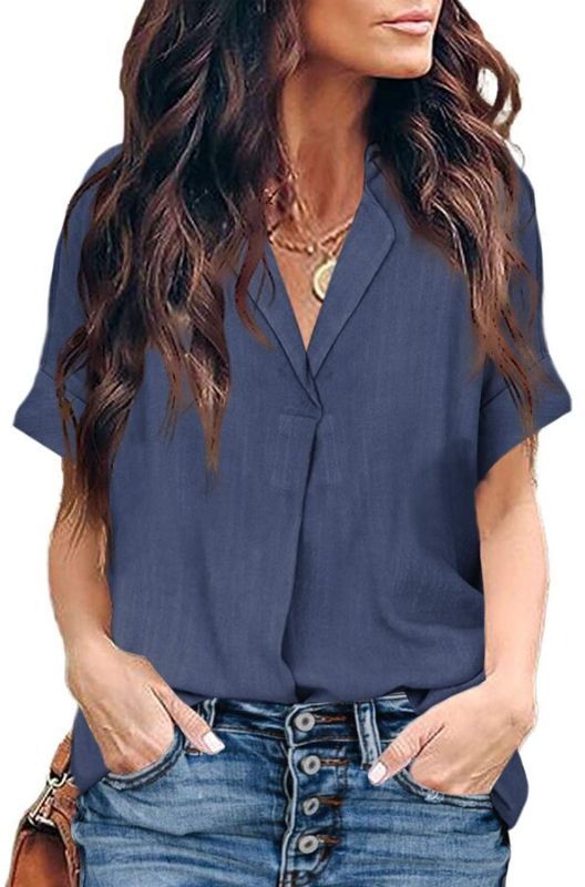 Photo 1 of AZOKOE Women Summer Casual V Neck Blouses Loose Tunic Short Sleeve Shirt Tops -- SIZE 2XL 
