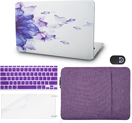 Photo 1 of KECC Compatible with MacBook Pro Retina 13 inch Case A1502 A1425 Plastic Hard Shell + Keyboard Cover + Sleeve + Screen Protector + Webcam Cover (Purple Flower)
