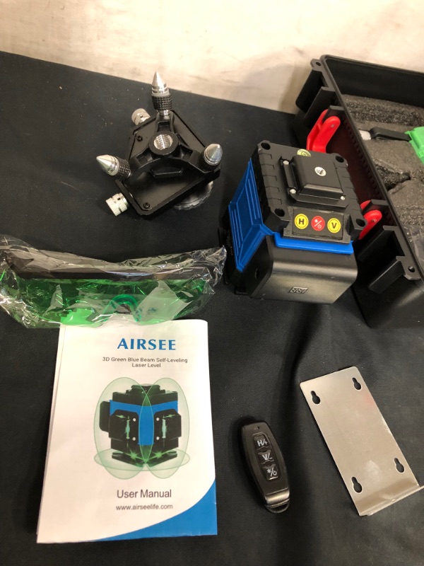 Photo 3 of AIRSEE Self-Leveling Laser Level, 12 Lines 3x360° Cross Green Blue Beam, Rechargeable Laser Level with Remote Control, Tripod Pivoting Base Included [ brand new never used ] 
