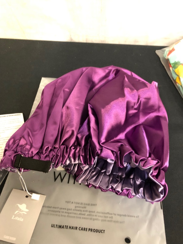 Photo 1 of womens bonnet purple silk with tie adjuster 