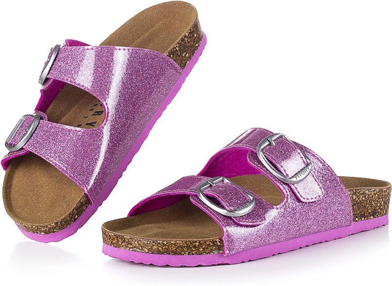 Photo 1 of Women Slides Sandals, Ladies Slipper Cork Footbed with Adjustable Straps, Glitter Pink, 10