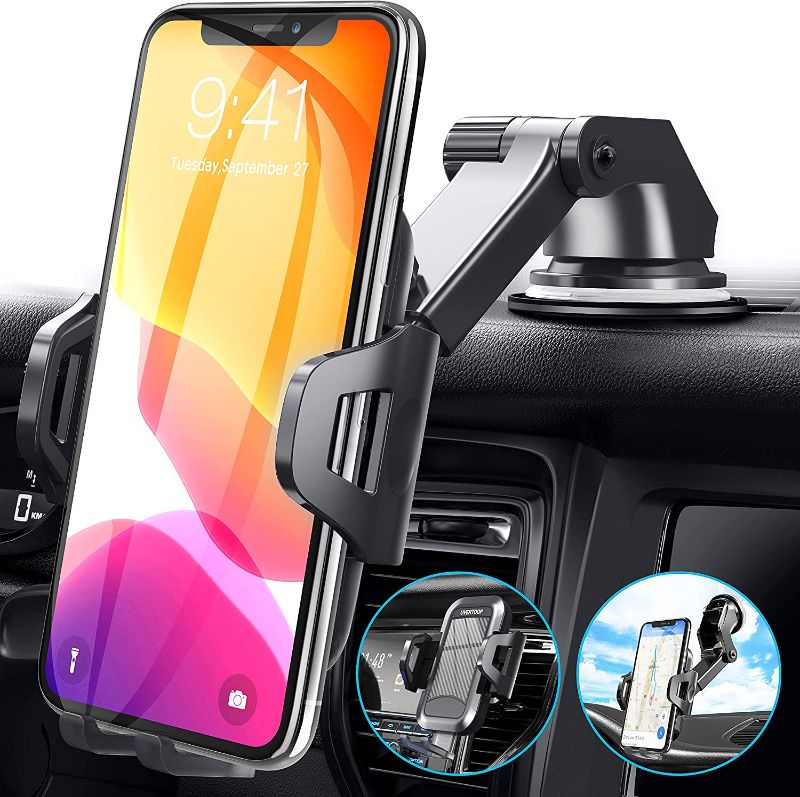 Photo 1 of UVERTOOP Car Phone Holder Mount, Universal Cell Phone Holder for Car Air Vent Dashboard Windshield [Strong Suction & Durable] Car Phone Mount Compatible with iPhone 13 12 Pro Xs Max Galaxy S20
