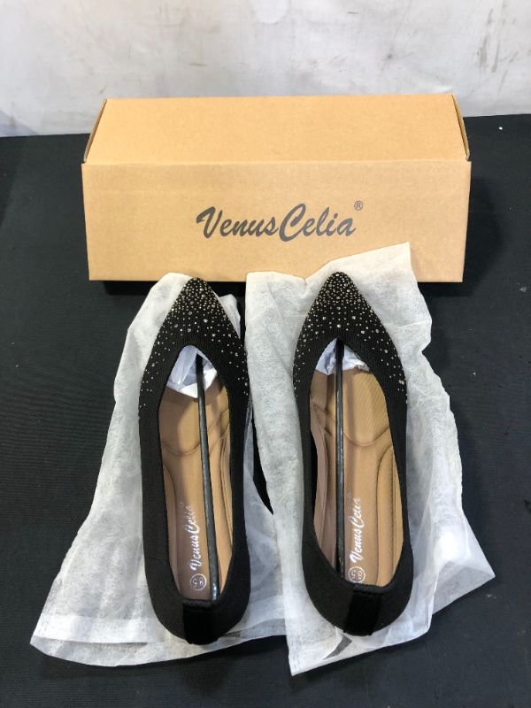 Photo 1 of VenusCelia Flats with Rhinestones, Black, 8.5