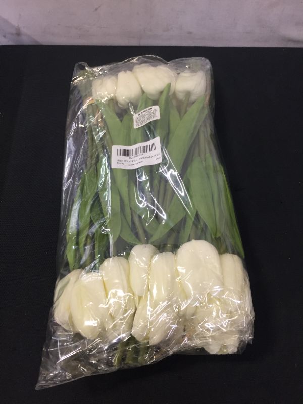 Photo 2 of 30pcs White 14" Artificial Latex Tulips Flowers for Wedding Party Home Decoration (White-30pcs)
