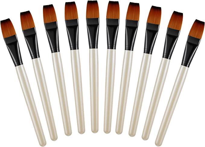 Photo 1 of 10 Pieces 1 Inch Flat Paint Brushes Acrylic Paint Brush Watercolor Paint Brushes Artist Painting Brush for Detail Painting Oil Fine Art Painting for Kids(White)
