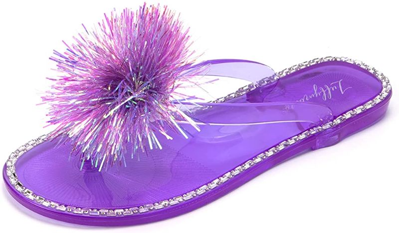 Photo 1 of LUFFYMOMO Women's Rhinestone Flip Flops Beach Flat Thong Sandals, Purple, 9