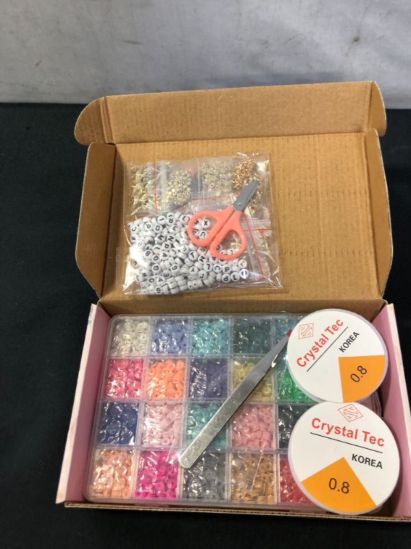 Photo 3 of [2022 New] 4800Pcs Clay Beads for DIY Bracelet Jewelry Making kit, 6mm 24 Colors Flat Round Polymer Clay Spacer Beads with Pendant Charms Kit and Elastic Strings, for Girlfriend Kid
