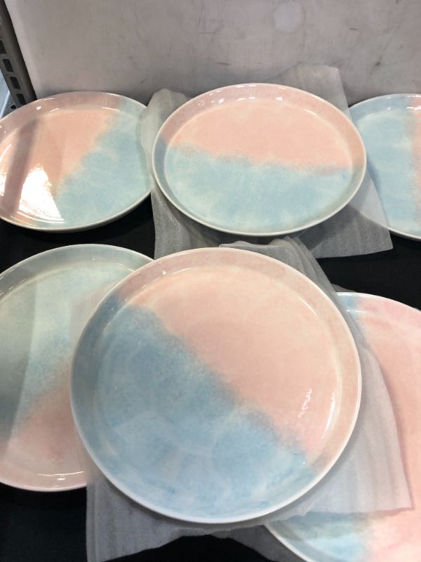 Photo 4 of ?NEW ARRIVAL?DUJUST Pastel Pink & Blue Porcelain Dinner Plates of 6, 10 inch, Easter/Spring Feel, Easy to Clean, Great Durability for Salad/Pasta/Steak/Cake, Chip Resistant, Lead-Free & BPA-Free
