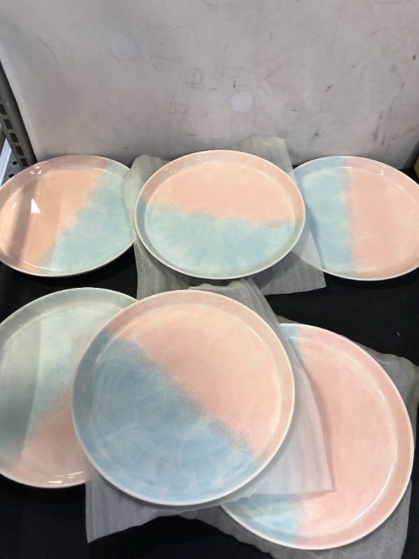 Photo 2 of ?NEW ARRIVAL?DUJUST Pastel Pink & Blue Porcelain Dinner Plates of 6, 10 inch, Easter/Spring Feel, Easy to Clean, Great Durability for Salad/Pasta/Steak/Cake, Chip Resistant, Lead-Free & BPA-Free
