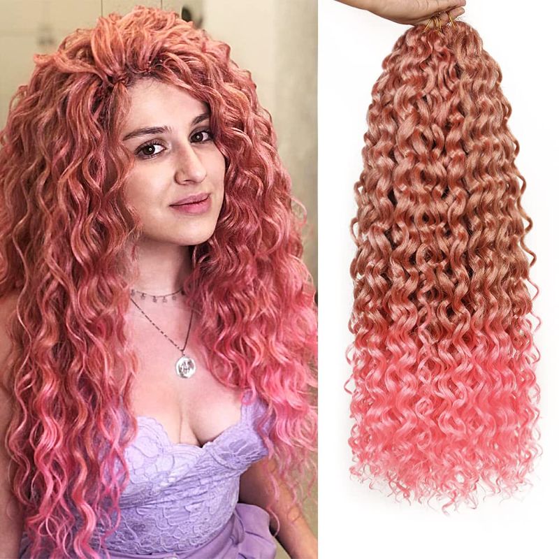 Photo 1 of 3pasks 24 inch ocean wave braided hair Hawaiian curly Crochet Braid Hair Boho Style Hair Extensions (T27-PINK)
