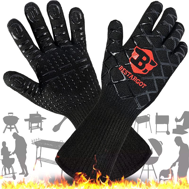 Photo 1 of Bestargot BBQ Gloves Grilling Gloves 1472? Heat Resistant Kitchen Gloves Oven Mitts, Silicone Non-Slip, Oven Gloves 14‘’ Extra Long, for Cooking Gloves Baking Cutting Welding
SIZE XL