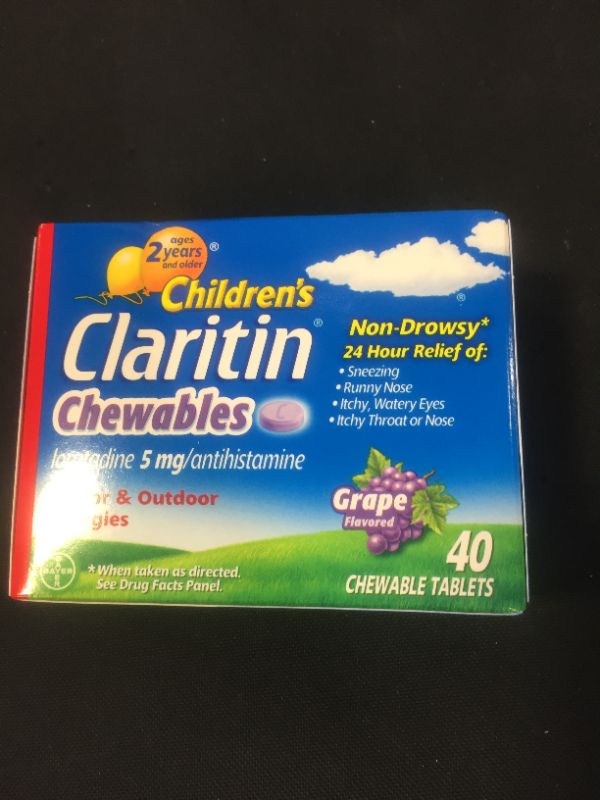 Photo 2 of Children's Claritin 24-Hour Non-Drowsy Allergy Grape Chewable Tablet, Antihistamine, 40 Count exp- 07/2022